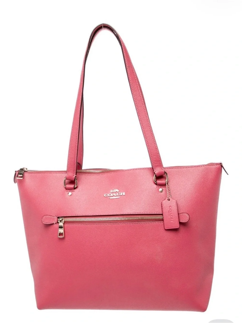 Coach Pink Leather Tote Bag - Zip Front Pocket